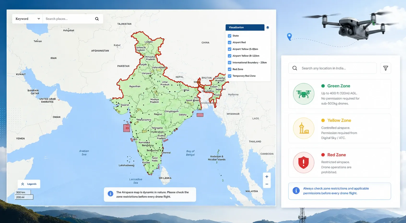 India's drone airspace zone map